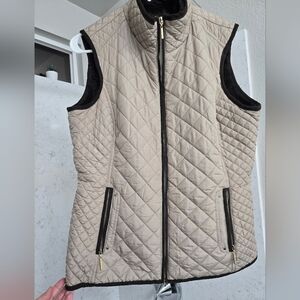 Quilted Tan Vest with Black Accents, Lined with Dark Brown Faux Fur
